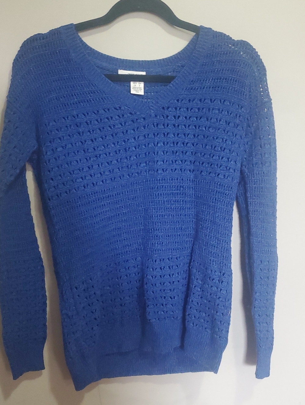 DKNY Women's Royal Blue Open-Knit Crewneck Sweater Size Small